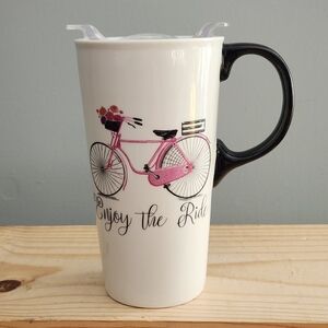 Cypress Enjoy The Ride Bicycle Double-sided Tall Ceramic Travel Mug with Lid